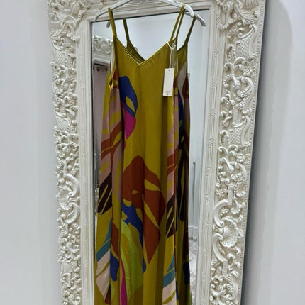 Palm Leaf ~ Strappy Silky Maxi Dress