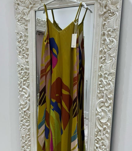 Palm Leaf ~ Strappy Silky Maxi Dress