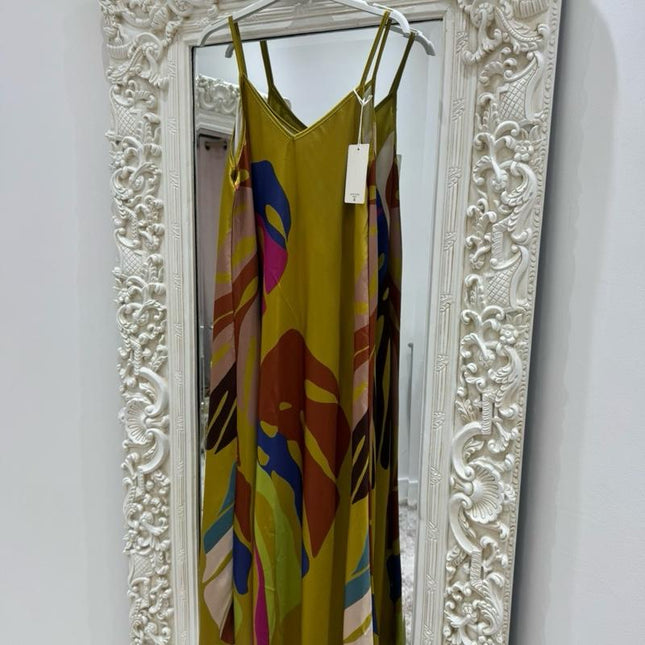Palm Leaf ~ Strappy Silky Maxi Dress
