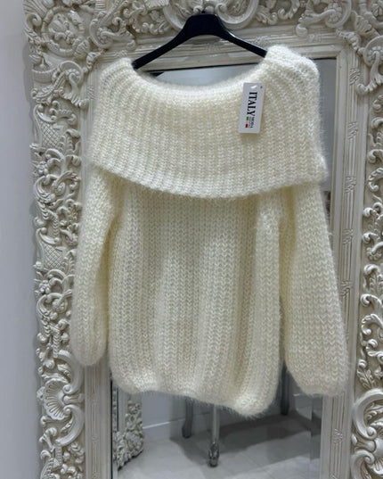 Connie ~ Luxury Knit Bardot Jumper ~ Ivory White