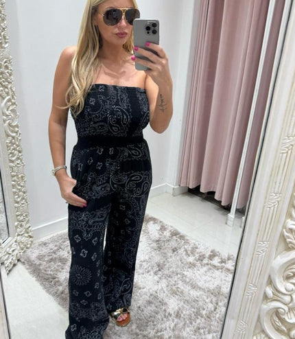 Black Cheese Cloth Bandeau Jumpsuit