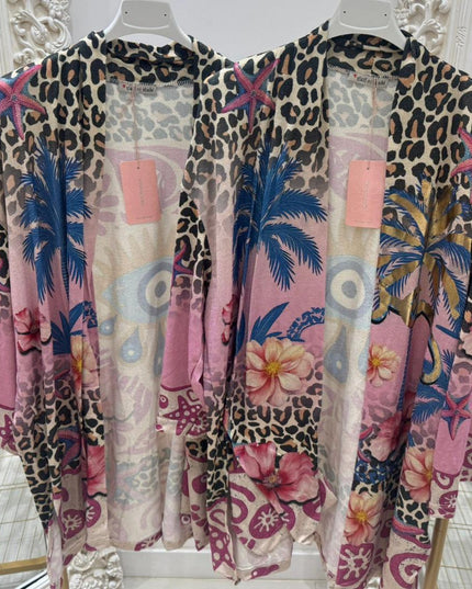 Pink Palm ~ Shimmer Longer Line Light Weight Jacket ~ Open Front