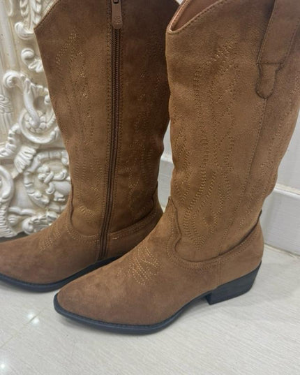 Dallas Faux Suede Camel Mid Length Western Cowboy Boot