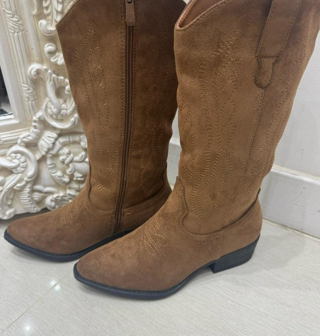 Dallas Faux Suede Camel Mid Length Western Cowboy Boot