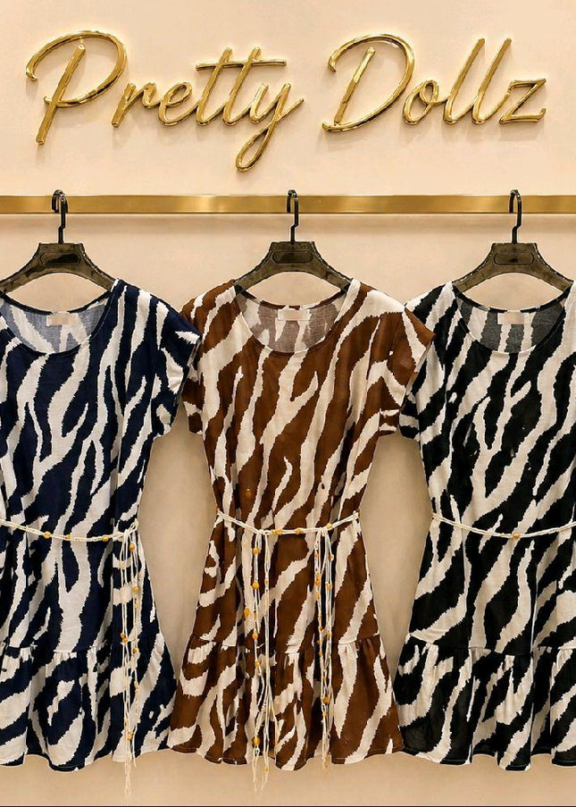 Zebra Print Dress With Crochet Belt
