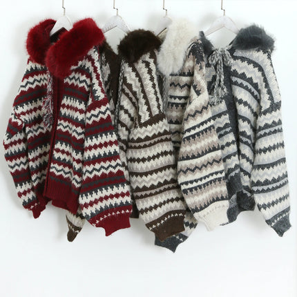Burgundy Nordic Print Chunky Knit Cardigan