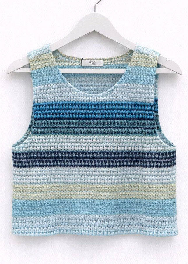 Hallie ~ Blue Striped Sleeveless Top
