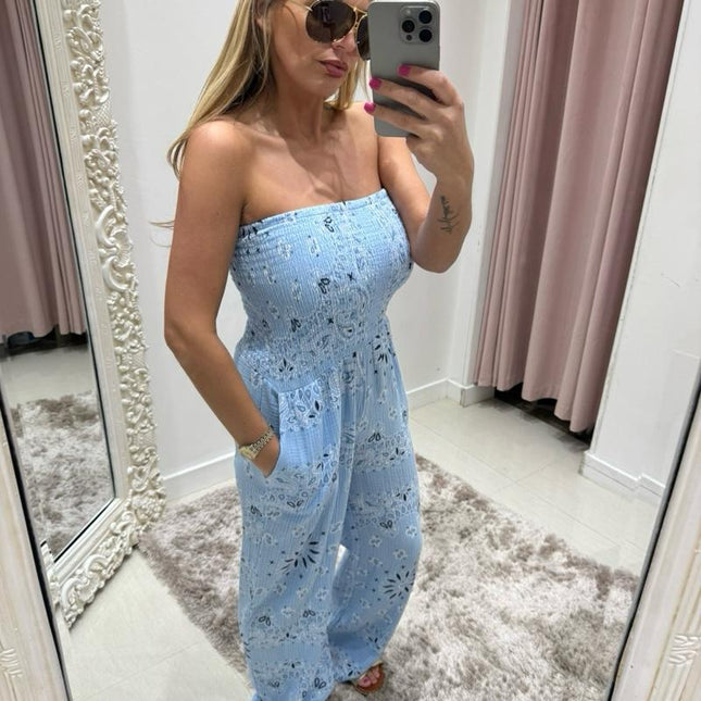 Blue Cheese Cloth Bandeau Jumpsuit