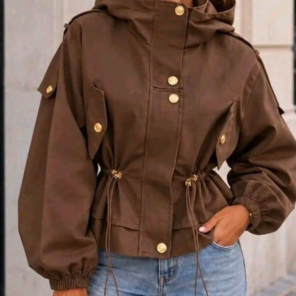 Canvas Jacket Hooded Jacket With Cinched Waist