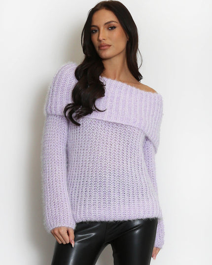 Connie ~ Luxury Knit Bardot Jumper ~ Lilac