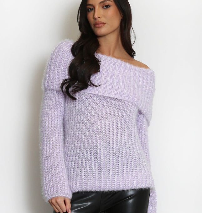 Connie ~ Luxury Knit Bardot Jumper ~ Lilac