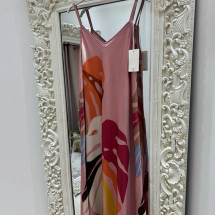 Palm Leaf ~ Strappy Silky Maxi Dress