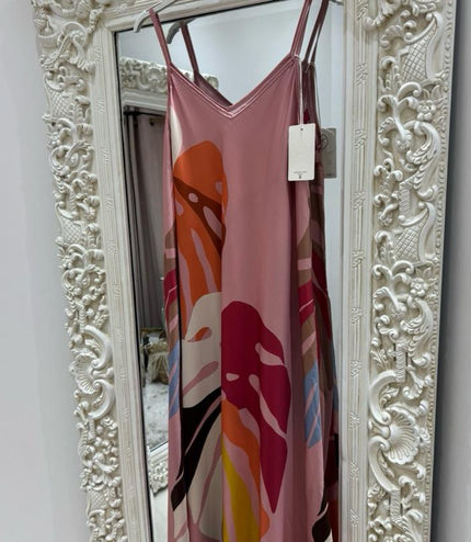 Palm Leaf ~ Strappy Silky Maxi Dress