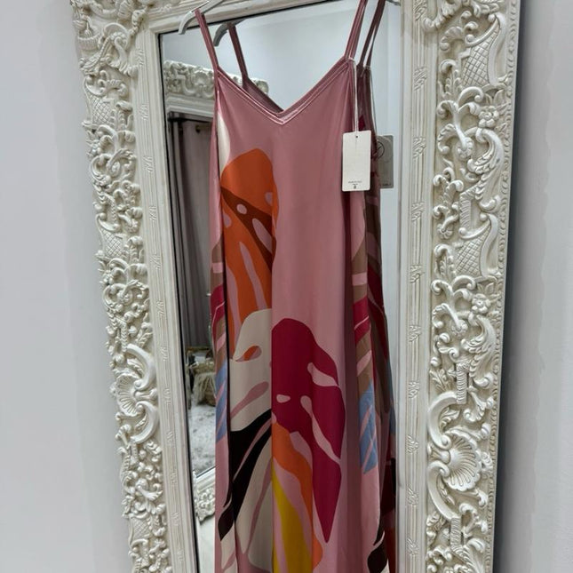 Palm Leaf ~ Strappy Silky Maxi Dress