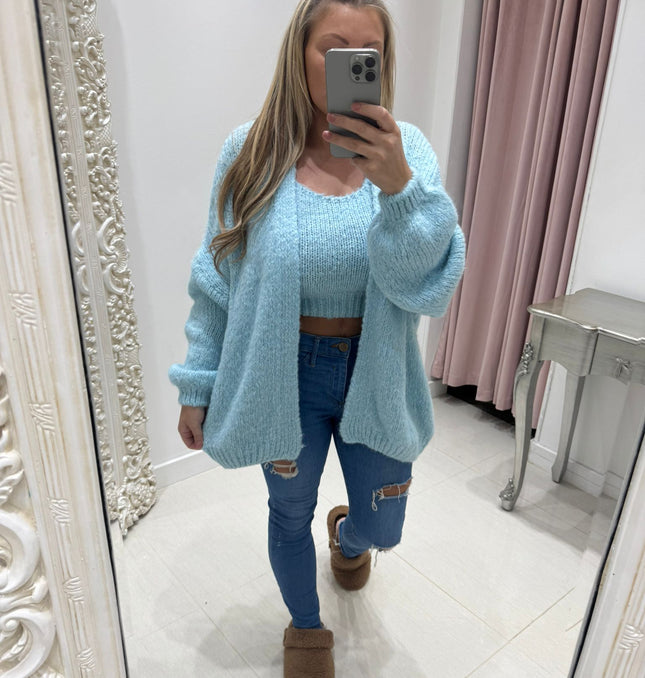 Amy ~ 2 Piece Knitted Top & Cardigan Set ~ Spring Pastel Colours