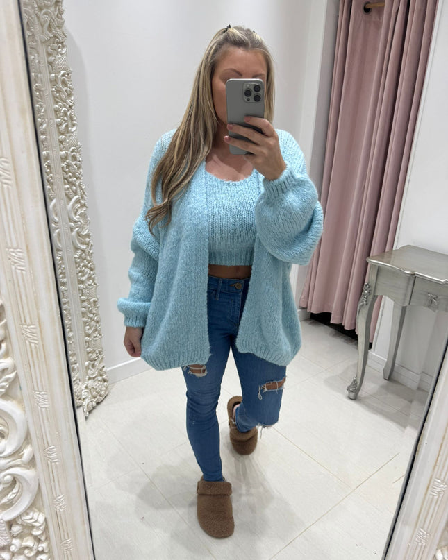 Amy ~ Knitted Top & Cardigan Set ~ Blue