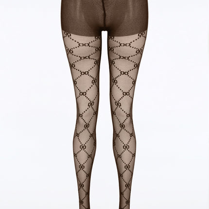 Brown Designer Inspired Patterned Tights