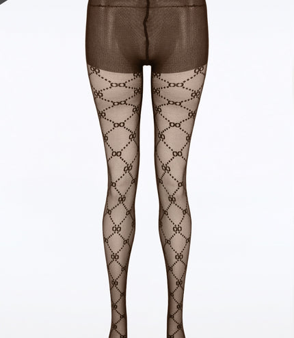 Brown Designer Inspired Patterned Tights