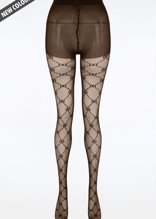 Brown Designer Inspired Patterned Tights
