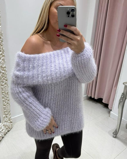 Connie ~ Luxury Knit Bardot Jumper ~ Lilac