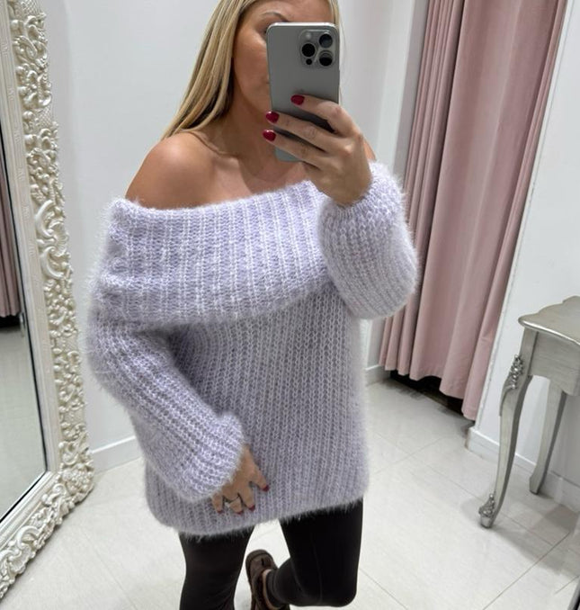 Connie ~ Luxury Knit Bardot Jumper ~ Lilac