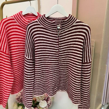 Amy ~ Stripe Full Zip Soft Knit Jumper