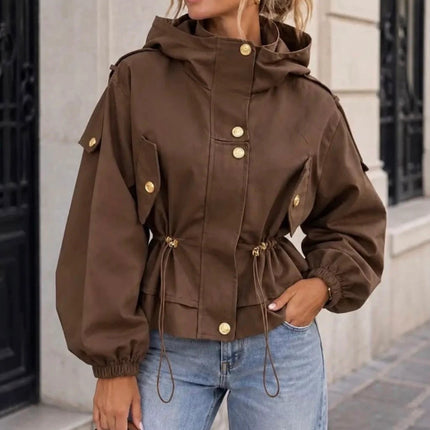 Canvas Jacket Hooded Jacket With Cinched Waist