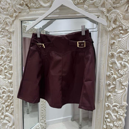 Charlotte ~  Faux Leather Skirt With Gold Buckles