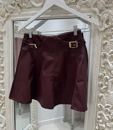 Charlotte ~  Faux Leather Skirt With Gold Buckles