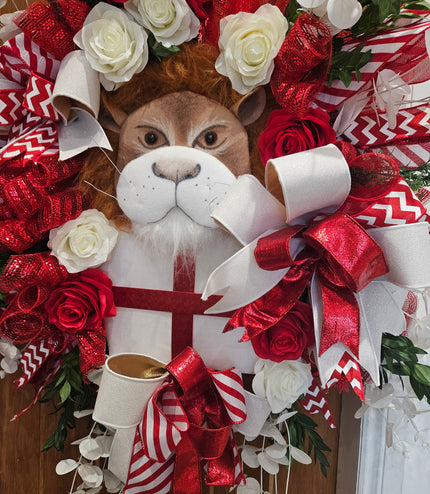 George ~ Large England World Cup Patriotic Football Wreath With Lion's Head
