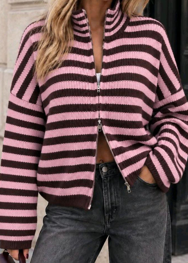Amy ~ Stripe Full Zip Soft Knit Jumper
