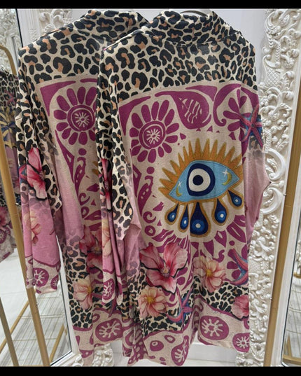 Pink Palm ~ Shimmer Longer Line Light Weight Jacket ~ Open Front