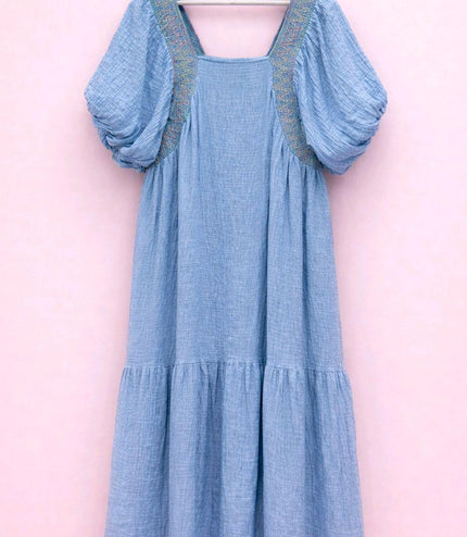 Cindy ~ Pastel Coloured Tiered Square Neck Maxi Dress