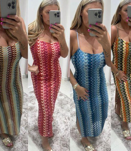 Designer Inspired Zigzag Midi Dress With Side Split