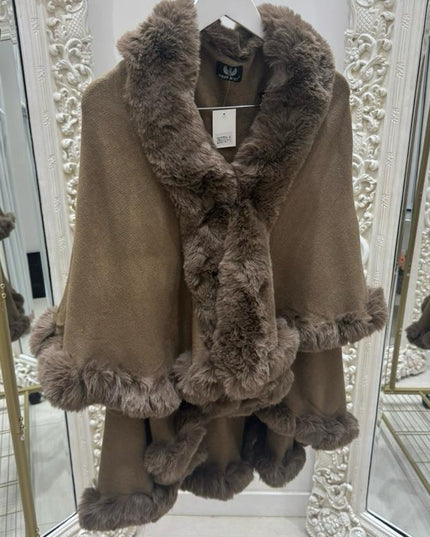 Wynter ~ Brown Faux Fur Double Layered Luxury Cape