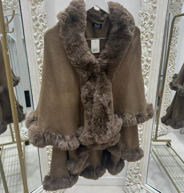 Wynter ~ Brown Faux Fur Double Layered Luxury Cape