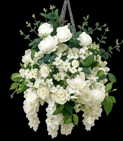 White Glory Deluxe Large Rattan Hanging Basket ~ Artificial