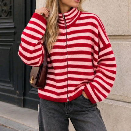 Amy ~ Stripe Full Zip Soft Knit Jumper