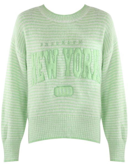 Pastel Striped Embroidered Slogan Knitted Jumper