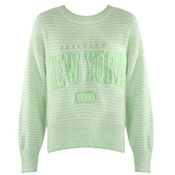 Pastel Striped Embroidered Slogan Knitted Jumper
