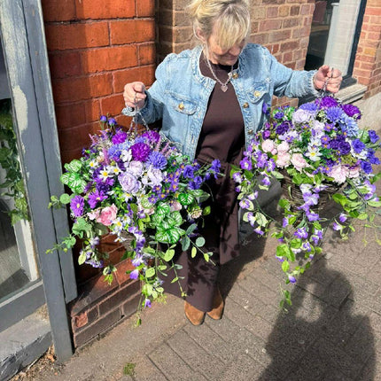 2 X Lilac & Purple Flower Hanging Baskets