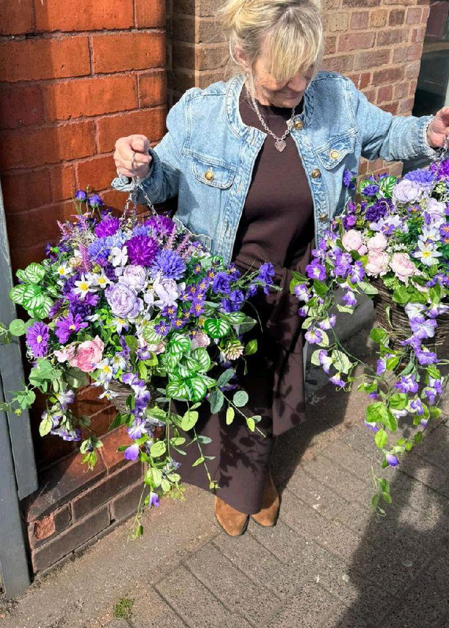 2 X Lilac & Purple Flower Hanging Baskets