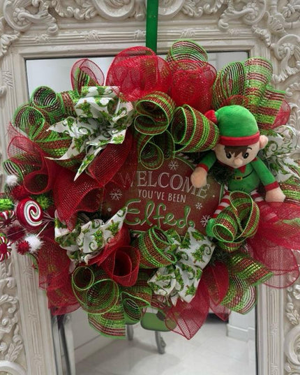 Green & Red Elf Christmas Wreath