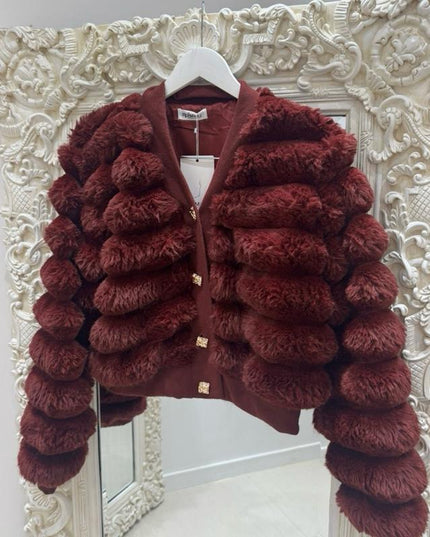 Alba ~ Extreme Soft Faux Fur Cardigan/Jacket with Gold Buttons