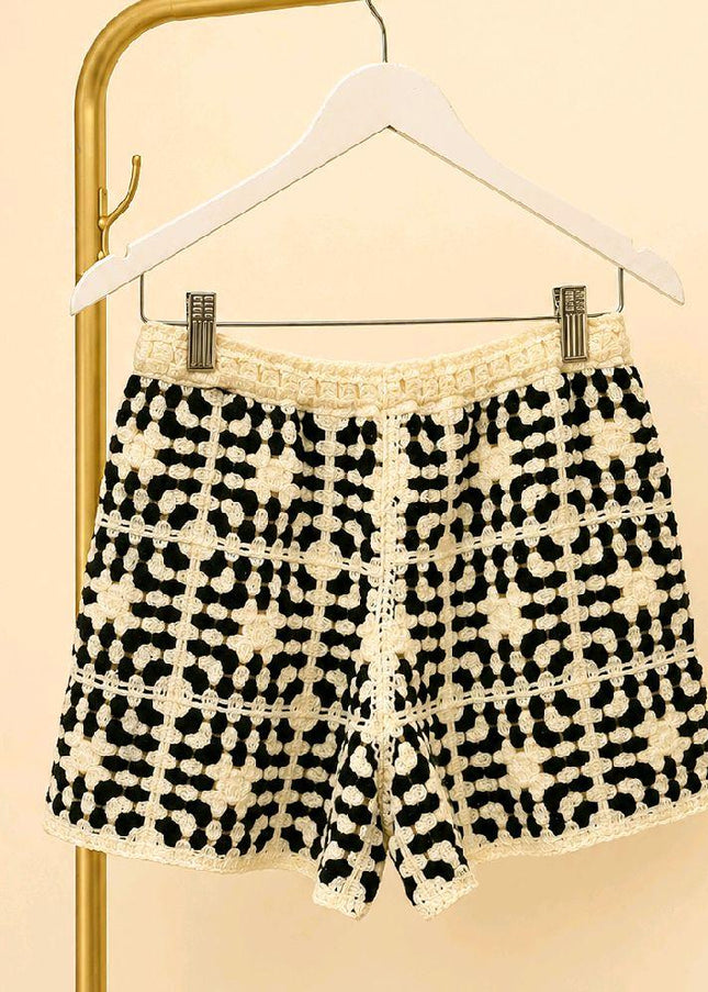 Black & Cream Crochet Lace Top & Shorts Set
