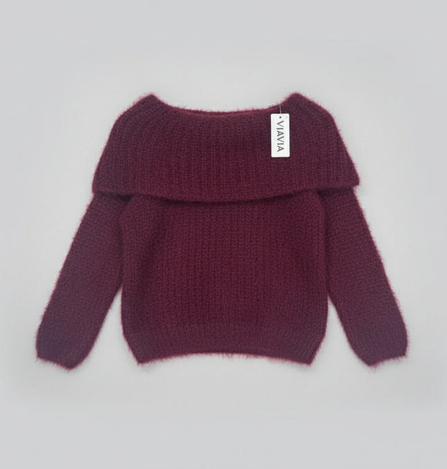 Connie ~ Luxury Knit Bardot Jumper ~ Burgundy