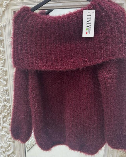 Connie ~ Luxury Knit Bardot Jumper ~ Burgundy