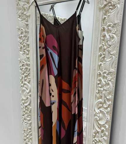 Palm Leaf ~ Strappy Silky Maxi Dress