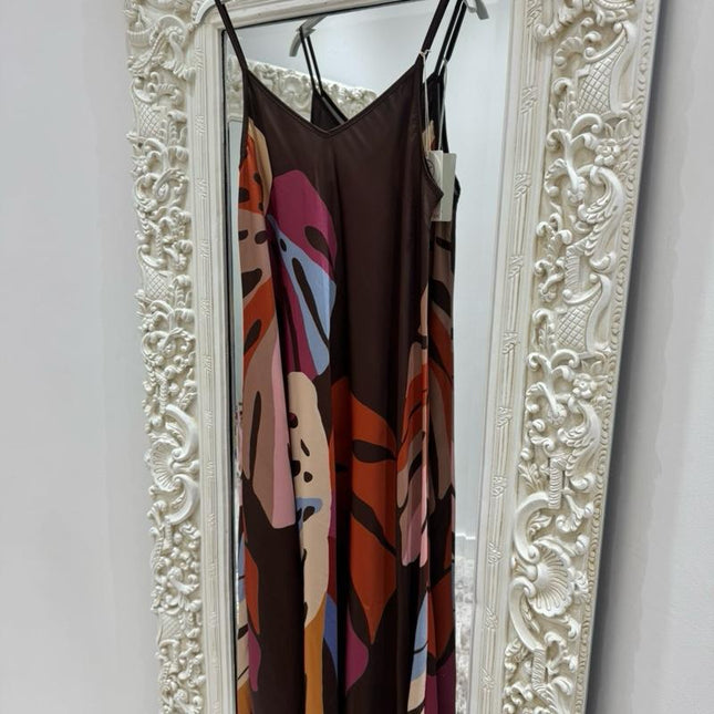 Palm Leaf ~ Strappy Silky Maxi Dress