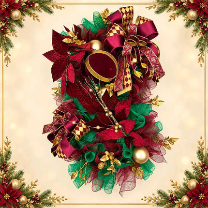 X Large Burgundy & Gold Traditional Luxury Christmas Wreath